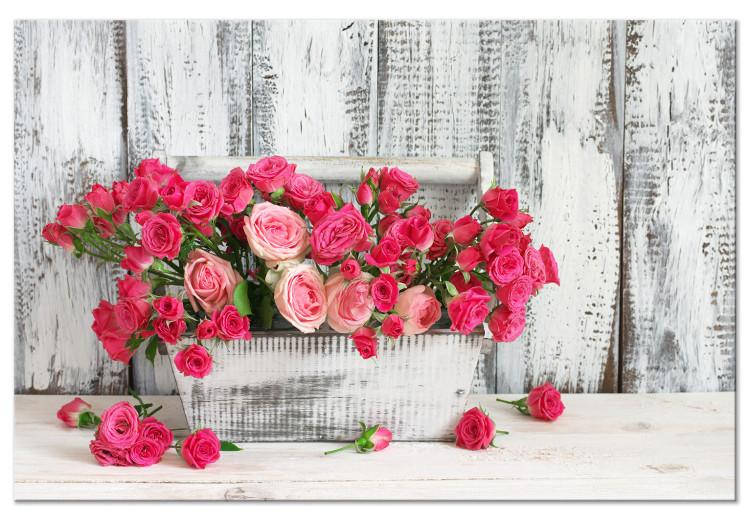 Canvas Roses in a Pot (1-part) wide - bouquet of roses in vintage motif