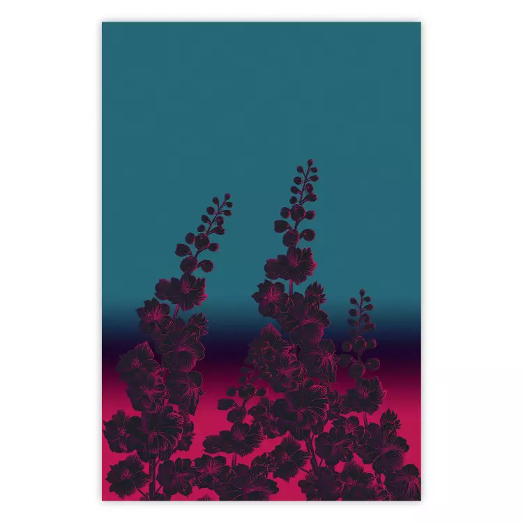 Poster Cosmic Flowers - abstraction with scarlet nature on an uneven background