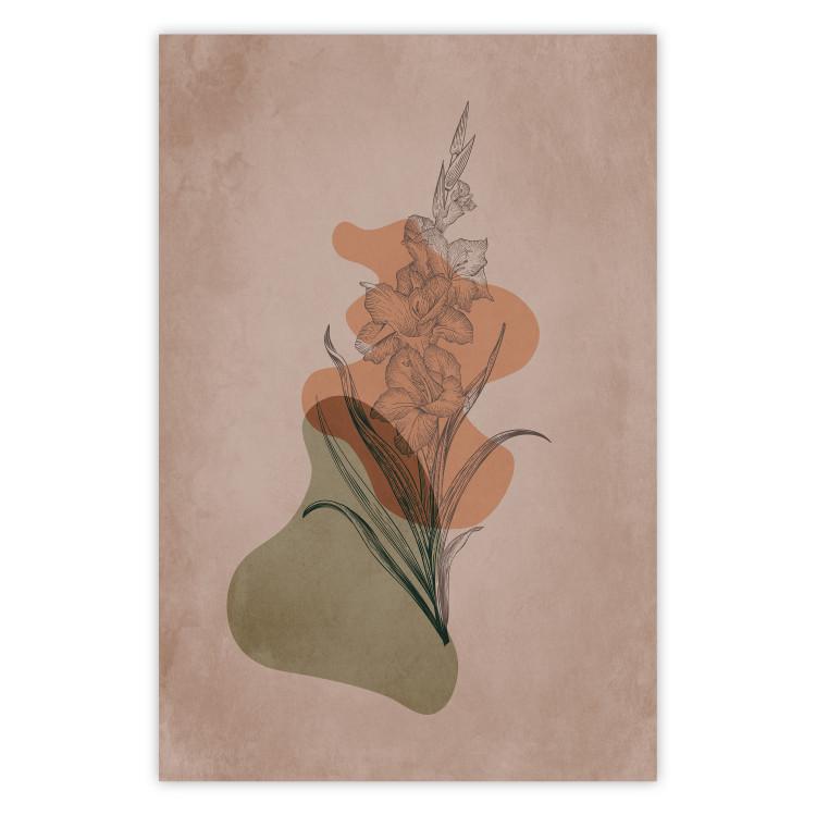 Poster Sword Lily - warm abstraction with a flower and rounded shapes in boho style