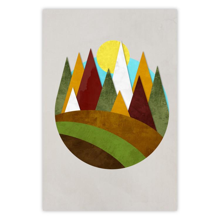 Poster Mountain Trail - colorful abstraction with a field landscape on a light background