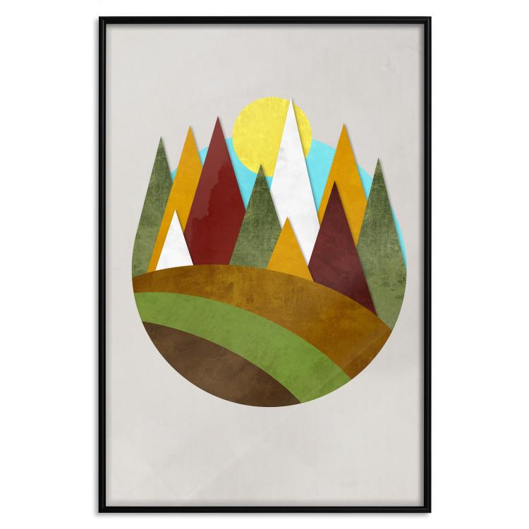Poster Mountain Trail - colorful abstraction with a field landscape on a light background