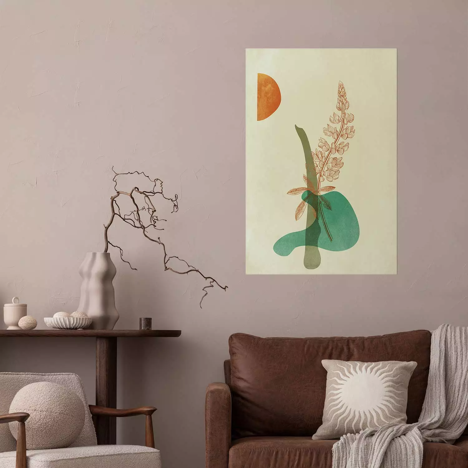 Poster Lupine - unique abstraction with a plant and rounded shapes in boho style