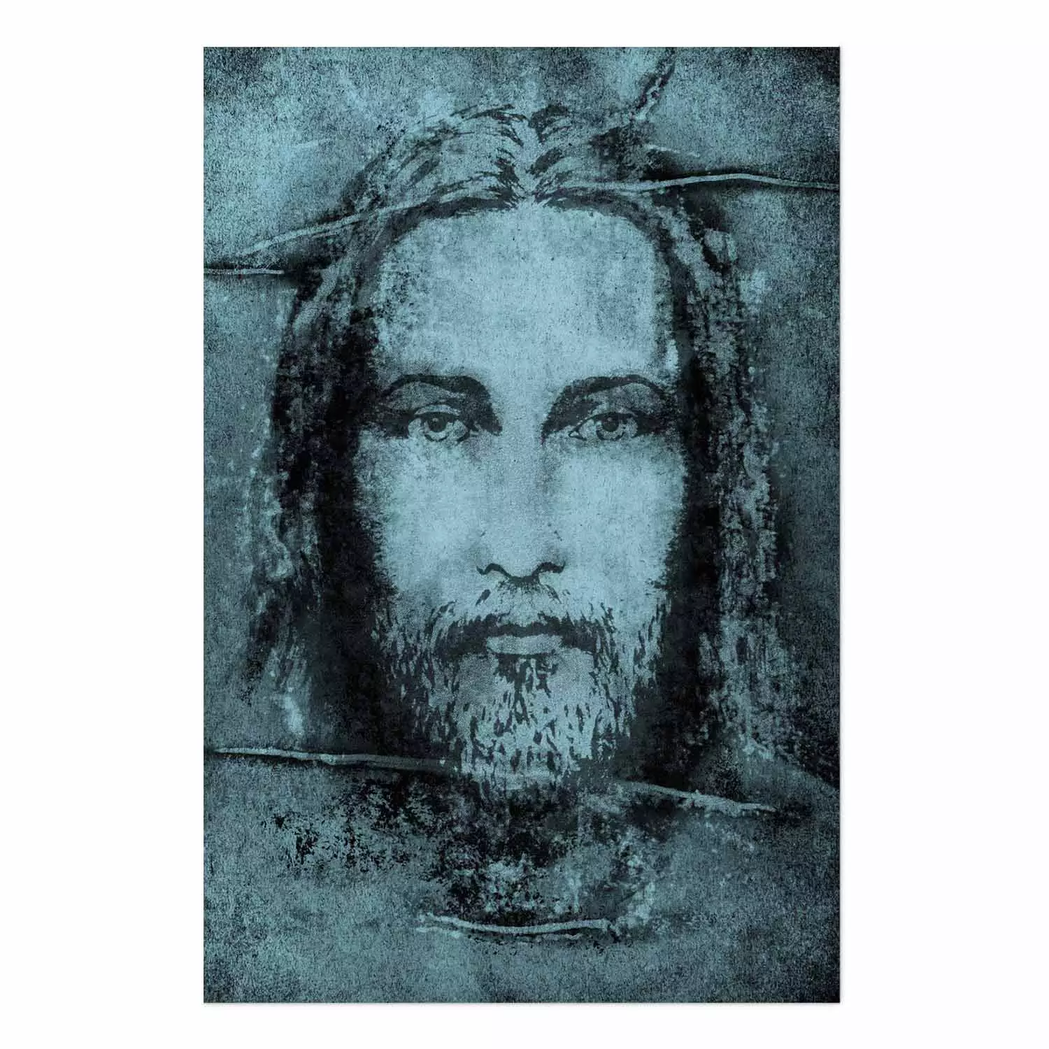 Wall Poster Turin Shroud in Turquoise - sacred composition with a portrait of Jesus