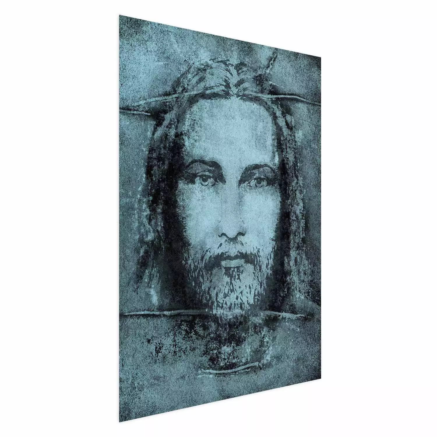 Wall Poster Turin Shroud in Turquoise - sacred composition with a portrait of Jesus