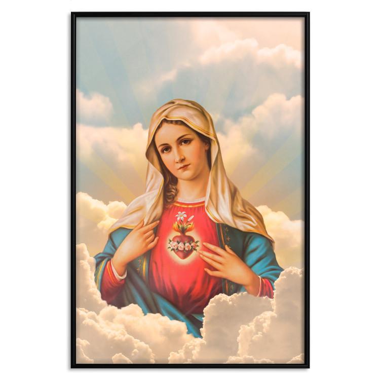 Poster Mary - sacred composition with the figure of a holy woman against a cloud backdrop