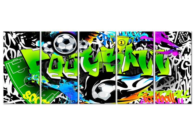 Canvas Soccer Graffiti (5-part) narrow - ball in street art style