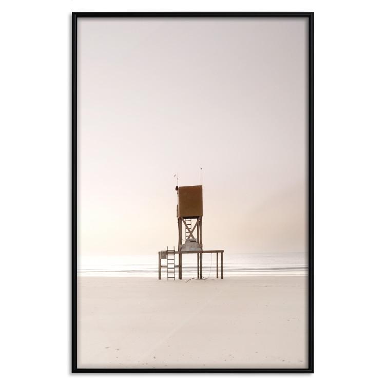 Poster September Dawn - lifeguard tower on the beach in the light of bright sky