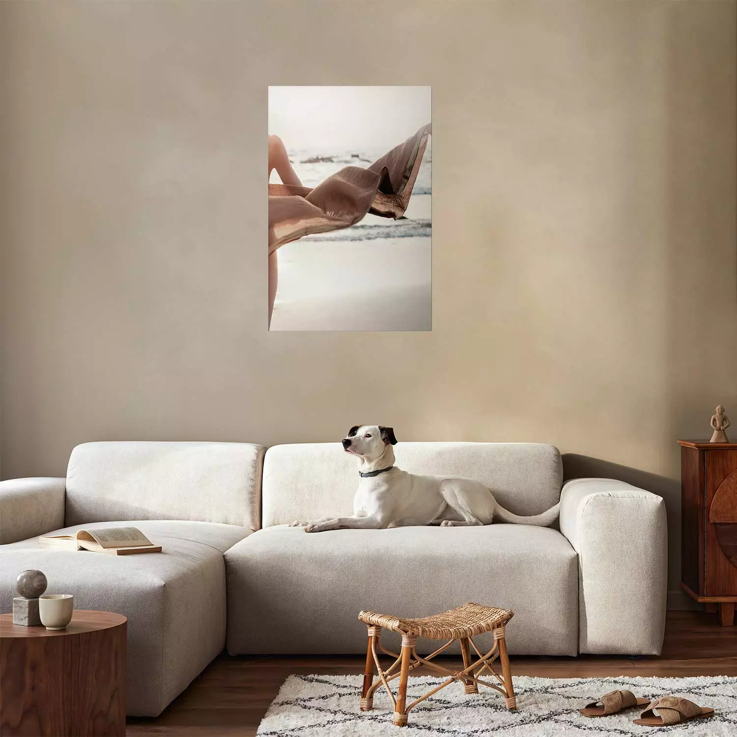 Poster Dreamy Gust - seascape with a piece of a woman's dress blowing in the wind