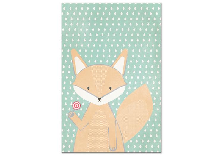 Canvas Little Fox (1-part) vertical - pastel, playful fox with a lollipop