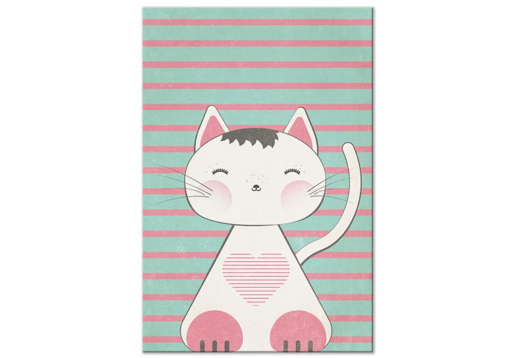 Canvas Striped Kitten (1-part) vertical - pastel cat on a striped background