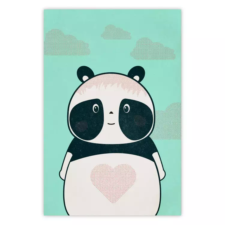 Poster Caring Panda - cute panda with a heart on light blue background