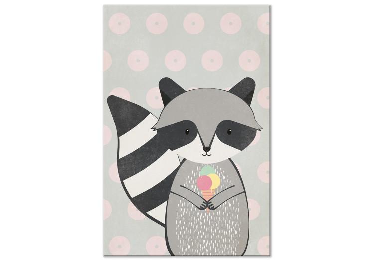Canvas Raccoon Gourmet (1-part) vertical - pastel animal with ice cream