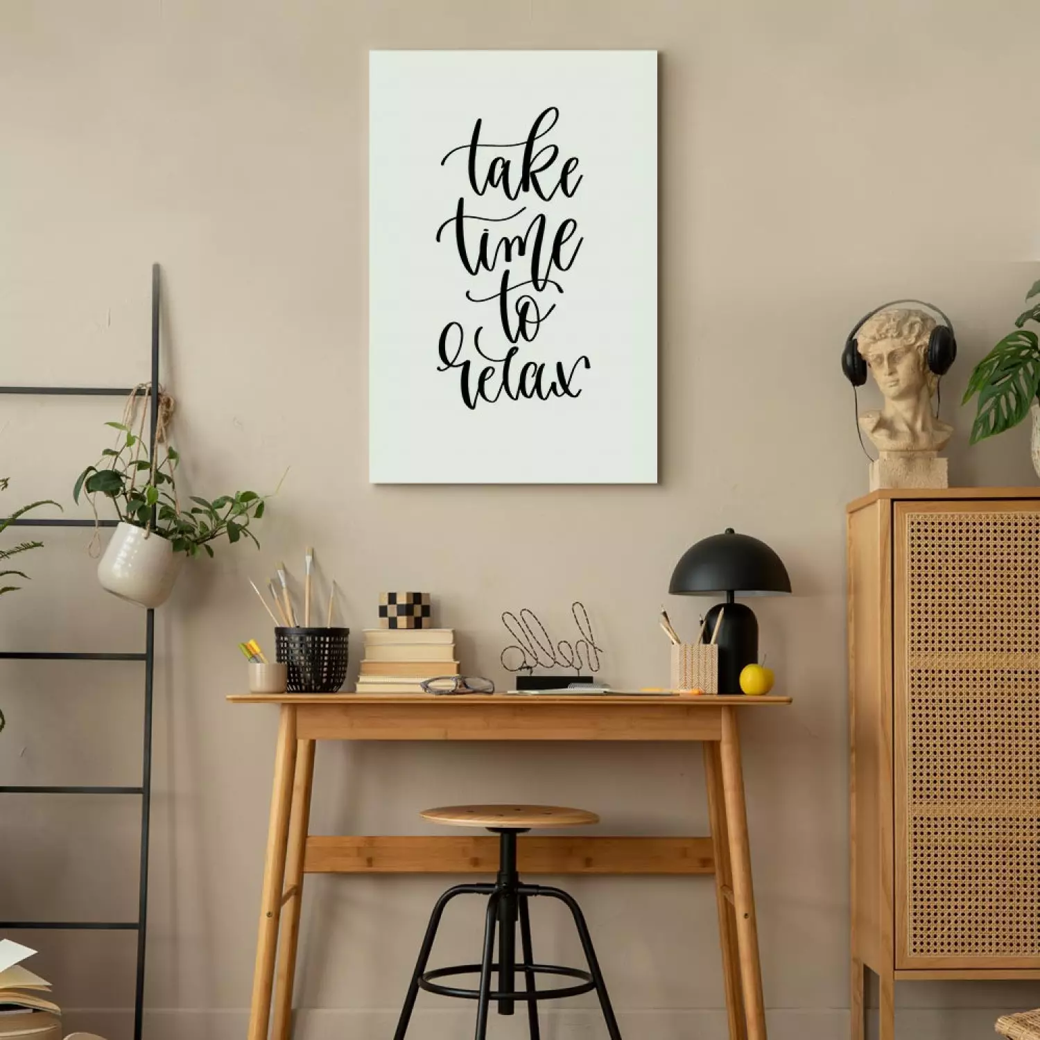 Canvas Take Time to Relax vertical - black English inscriptions