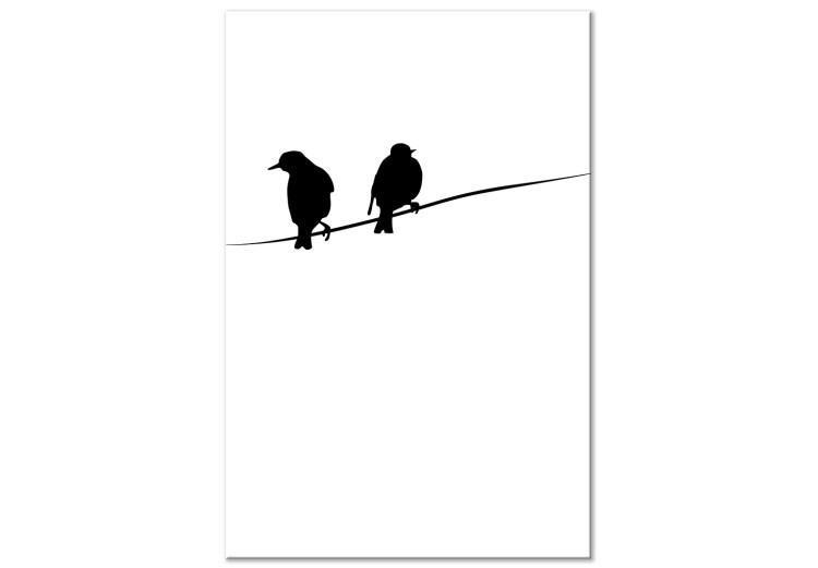 Canvas Bird Chatter (1-part) vertical - black animals on a white background