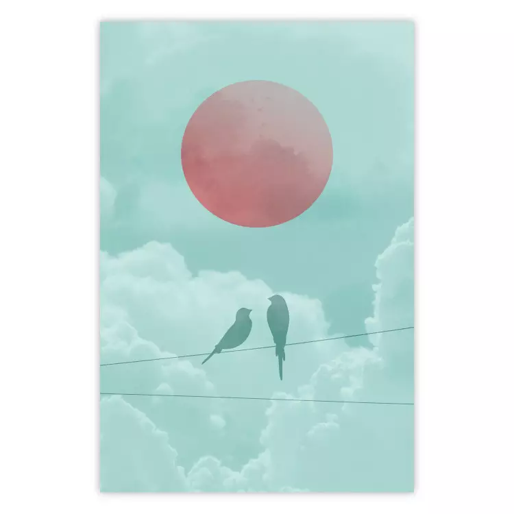 Poster Pastel Sunset - abstract birds against blue clouds