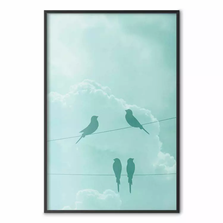 Seagreen Sky - abstract birds against light sky and clouds