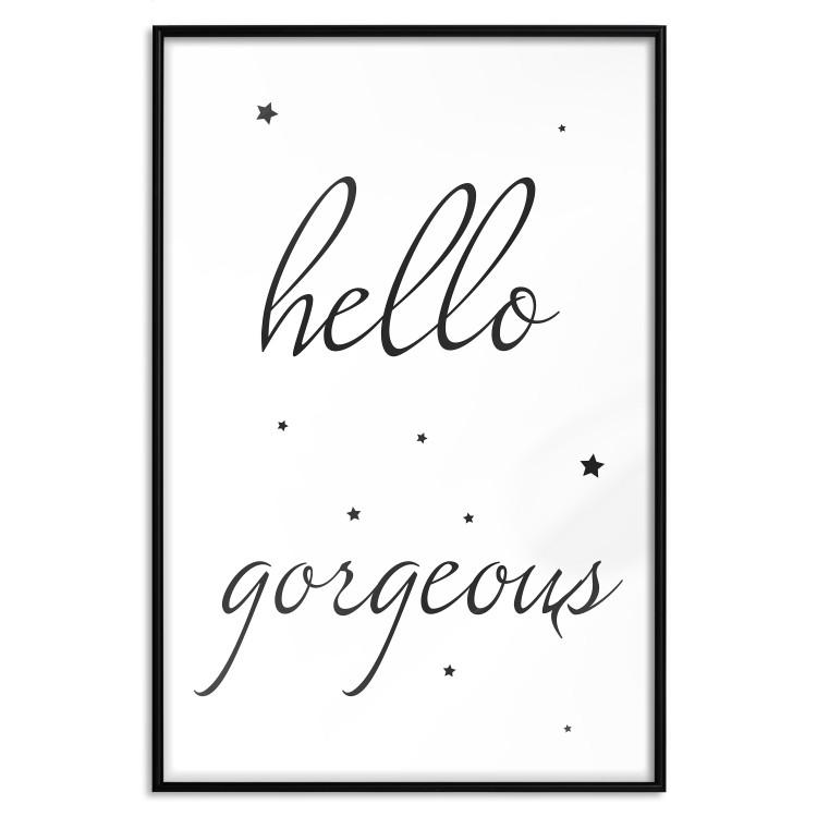 Poster Hello Gorgeous - black English text with stars on white background