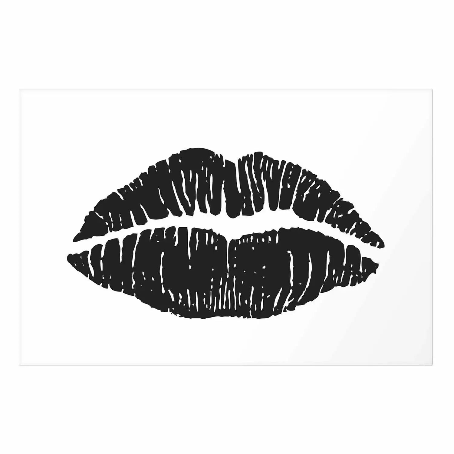Wall Poster Lipstick Trace - imprint of black female lips on white plain background