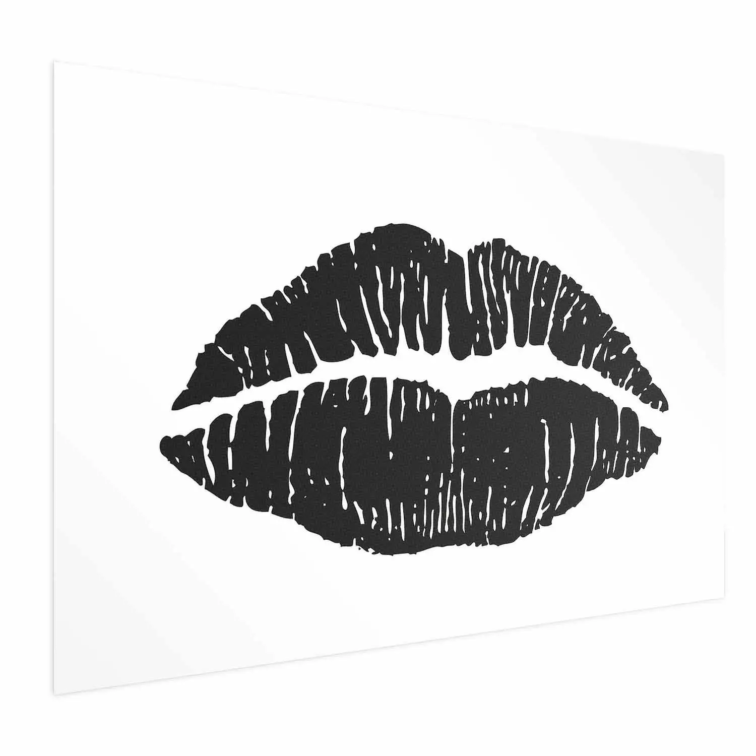 Wall Poster Lipstick Trace - imprint of black female lips on white plain background