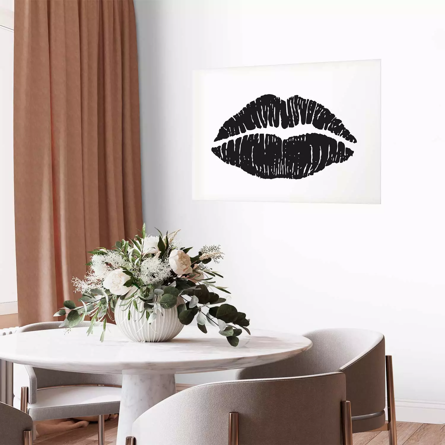 Wall Poster Lipstick Trace - imprint of black female lips on white plain background