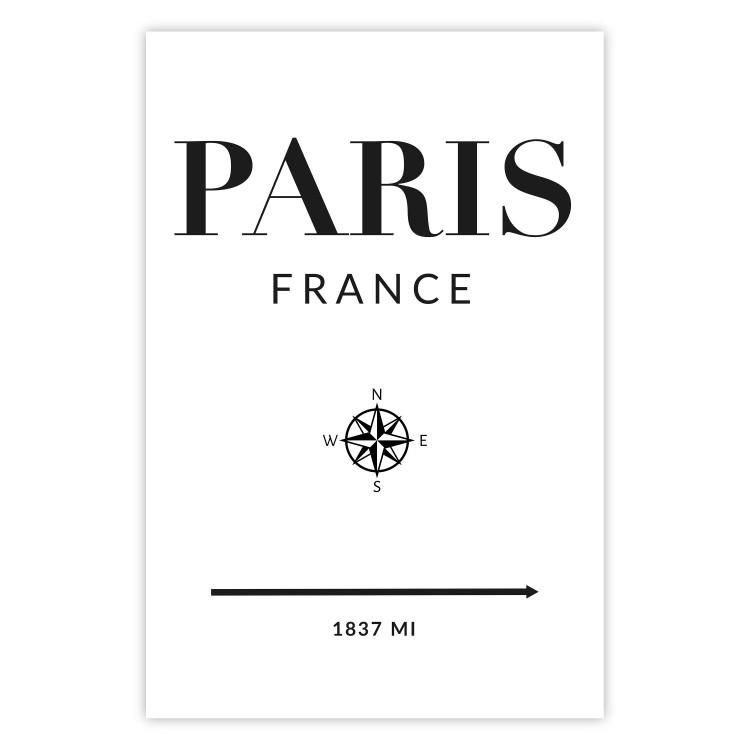 Poster Direction Paris - black English text on white background with compass