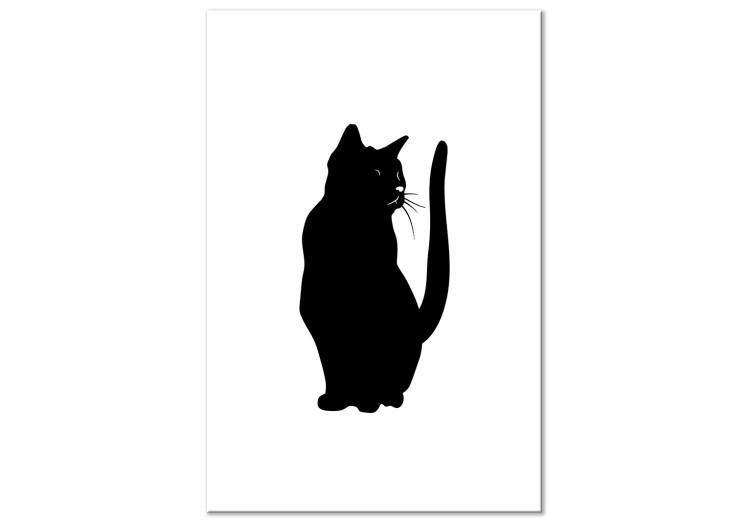 Canvas Curious Cat (1-part) vertical - black animal on a white background
