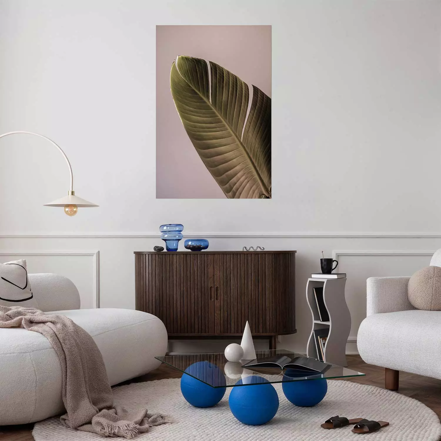Wall Poster Banana Mood - tropical banana leaf on subtly pink background