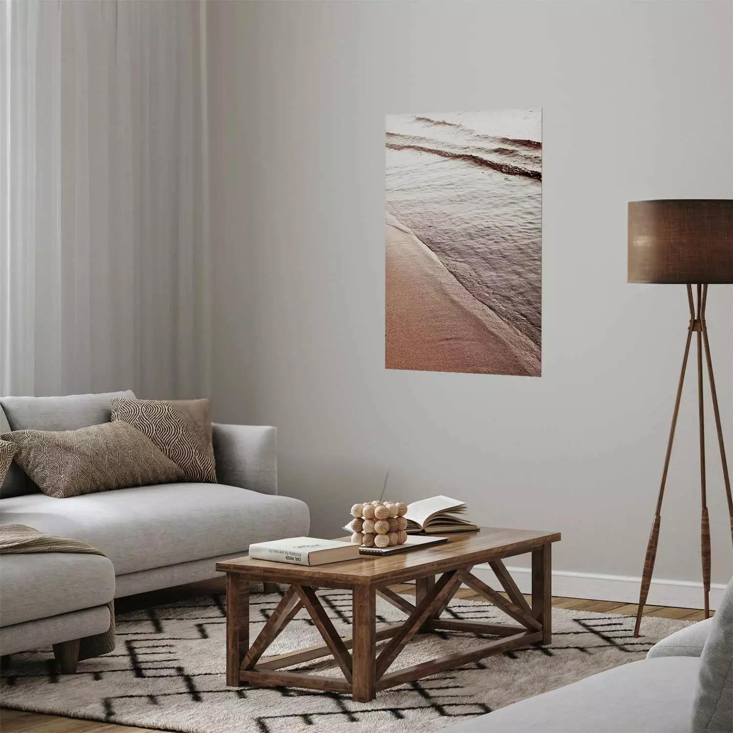 Wall Poster September Rhythm - beach and sea landscape with sepia waves