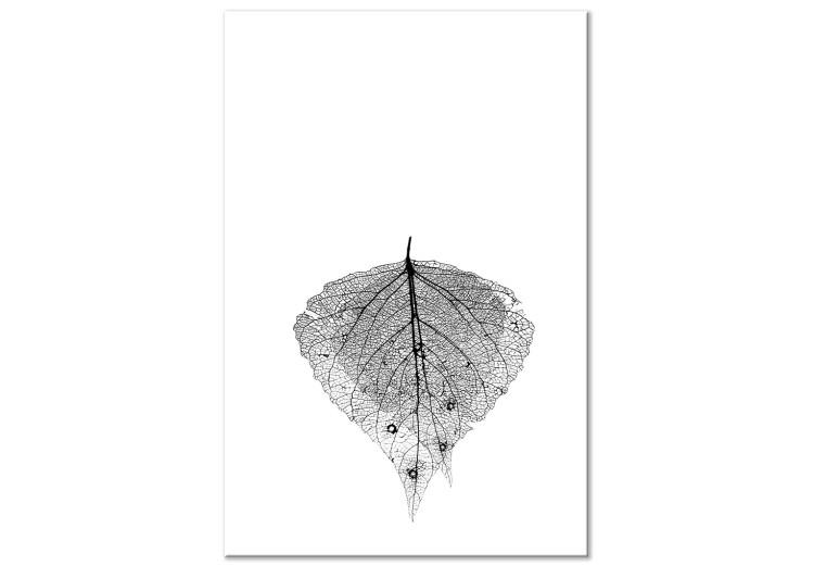 Canvas Macro Leaf (1-piece) Vertical - stylish black leaf on white background