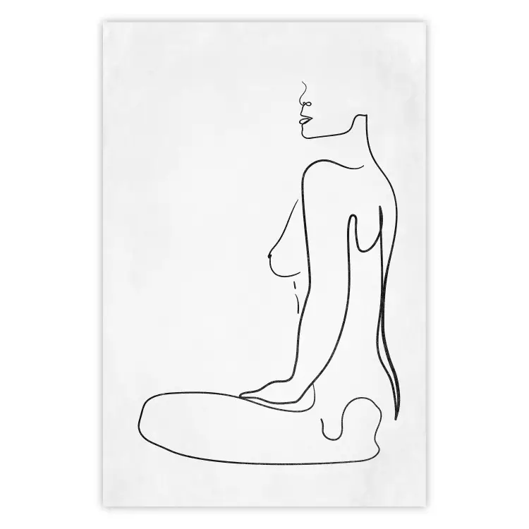 Poster Female Form - black female nude in the form of line art on a white background