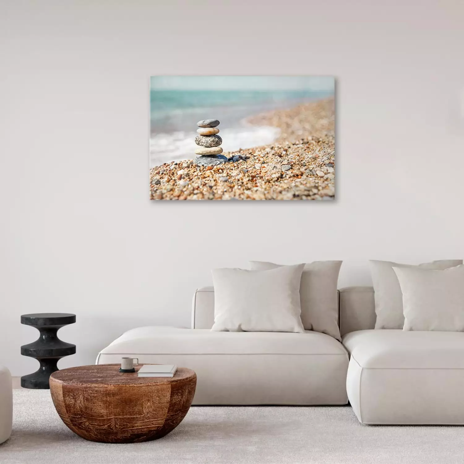 Canvas Art Print Summer Moment Wide - stone beach landscape against the sea