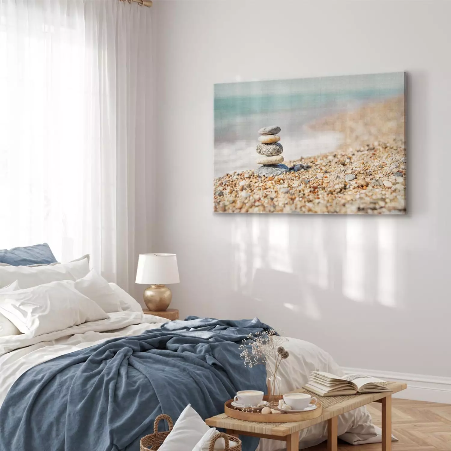 Canvas Art Print Summer Moment Wide - stone beach landscape against the sea