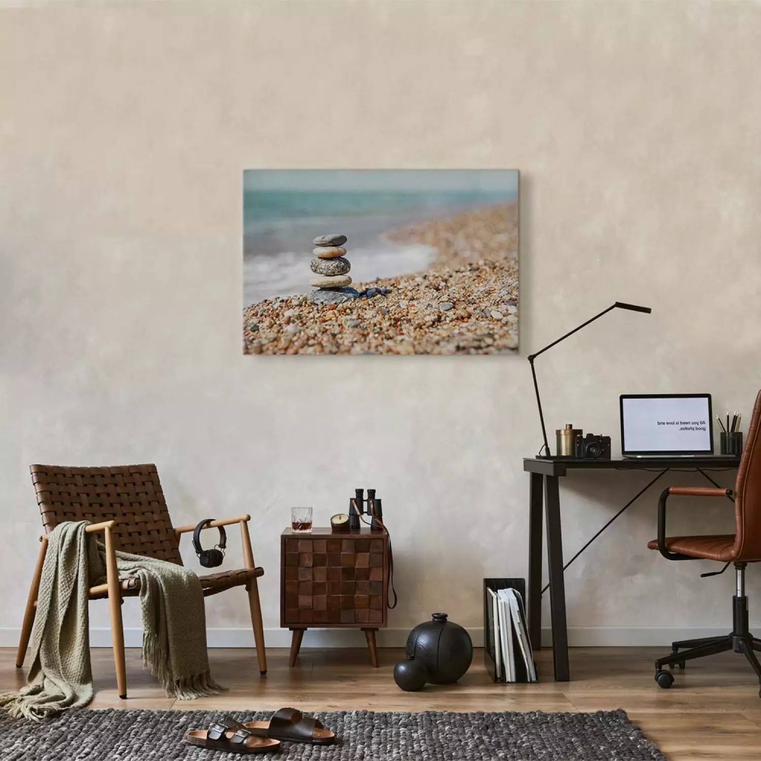 Canvas Art Print Summer Moment Wide - stone beach landscape against the sea