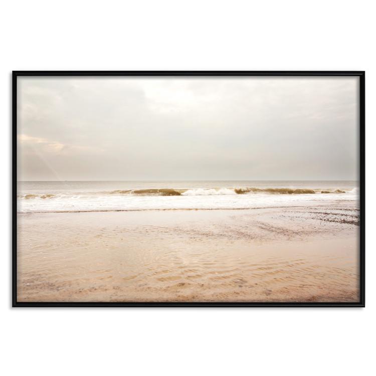 Poster Sea After the Storm - beach and sea landscape with waves against a gray sky