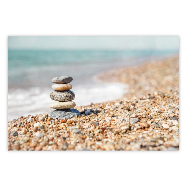 Poster Summer Moment - beach landscape with stones against the sea and clear sky
