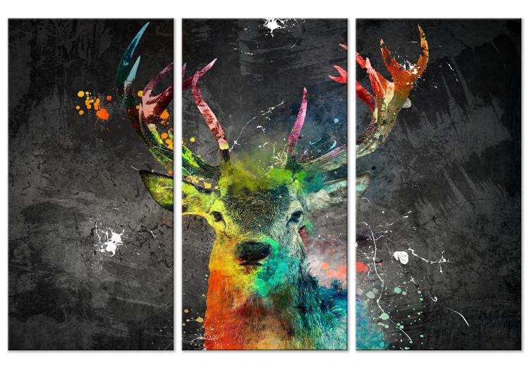 Canvas Rainbow Deer (3-piece) - abstract colorful deer with antlers