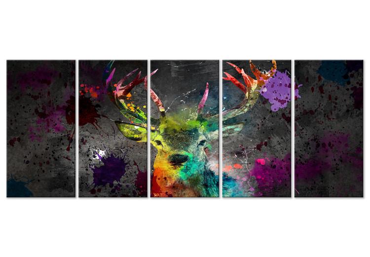 Canvas Rainbow Deer (5-piece) Narrow - colorful abstract animal