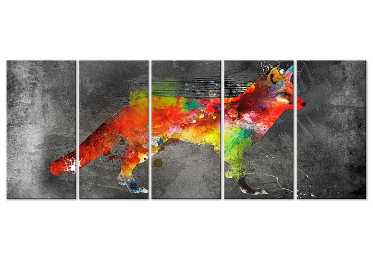 Canvas Forest Hunter (5-piece) Narrow - abstract fox on a black background
