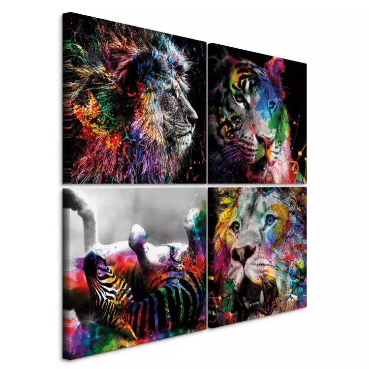 Wilderness and Beauty (4-piece) - abstract colorful animals