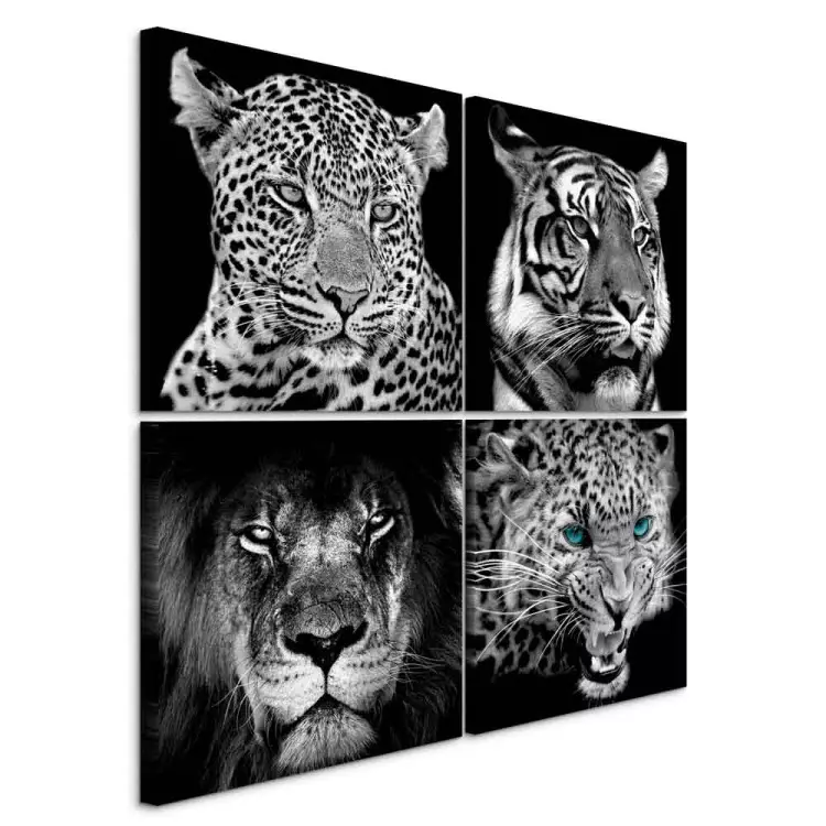 Big Cats (4-piece) - black and white lions in an oriental ambiance
