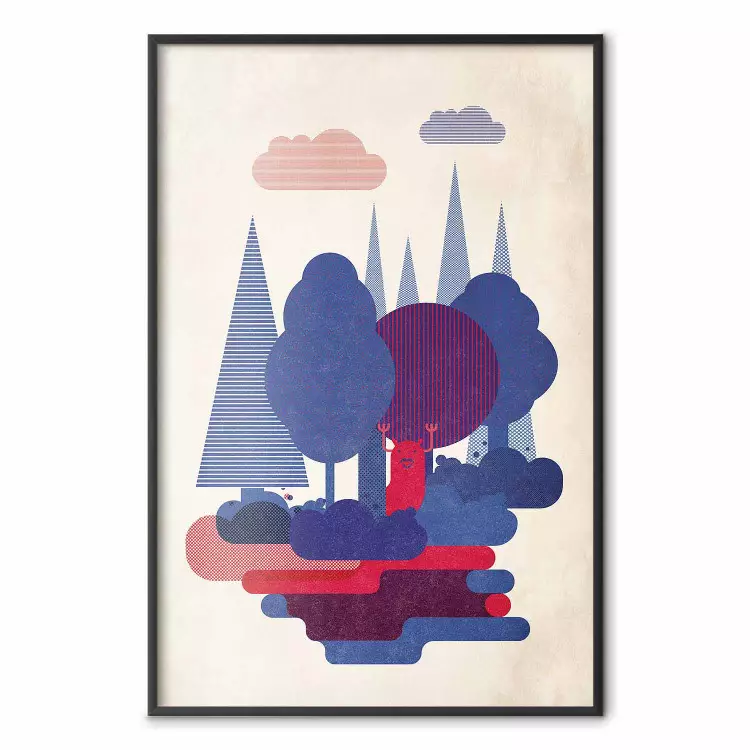 Poster Forest Dwellers - abstract colorful forest with figures and a funny character