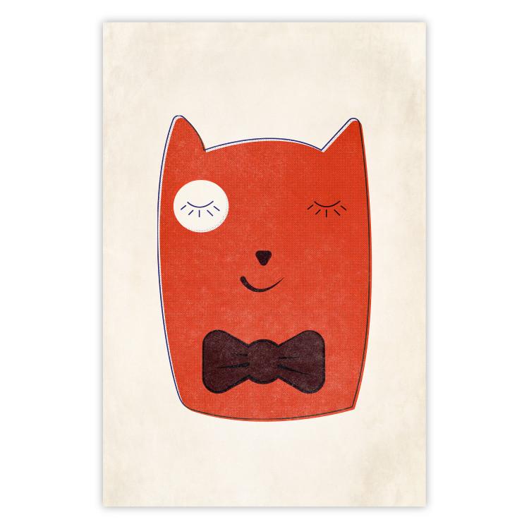 Poster Little Elegant - funny and abstract character of a brown cat with a bow