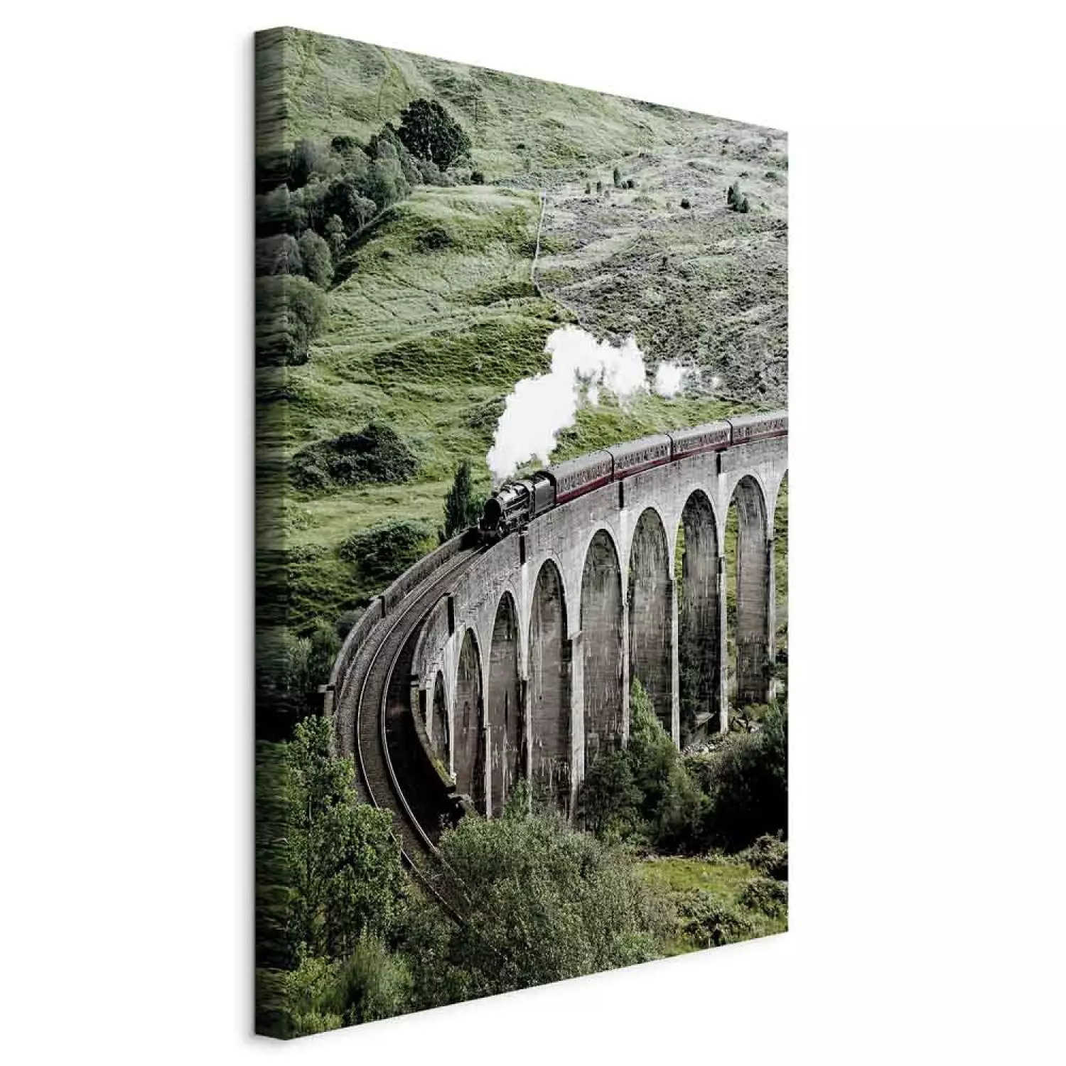 Canvas Art Print Journey Through Time Vertical - landscape of a bridge with a train