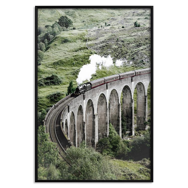 Poster Journey Through Time - landscape of a large viaduct with a train passing through