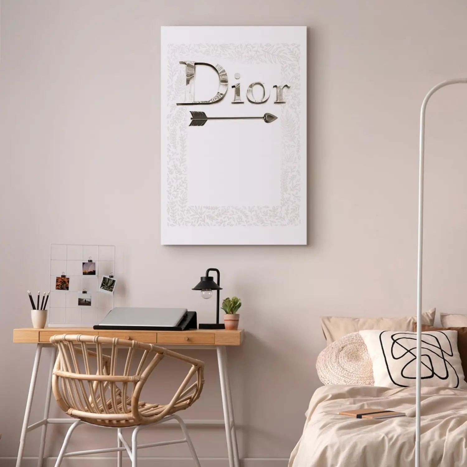 Canvas Painting Silver Dior Vertical - English text on white