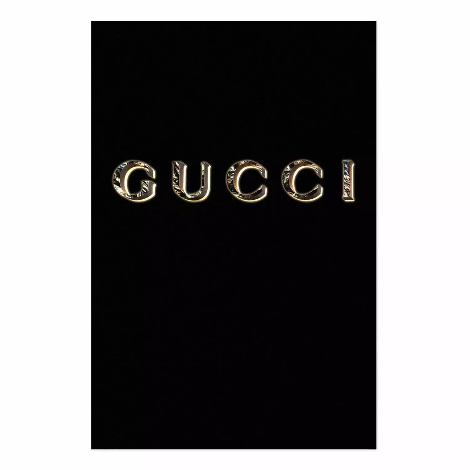 Poster Gucci - golden English text with glitter on a solid black background