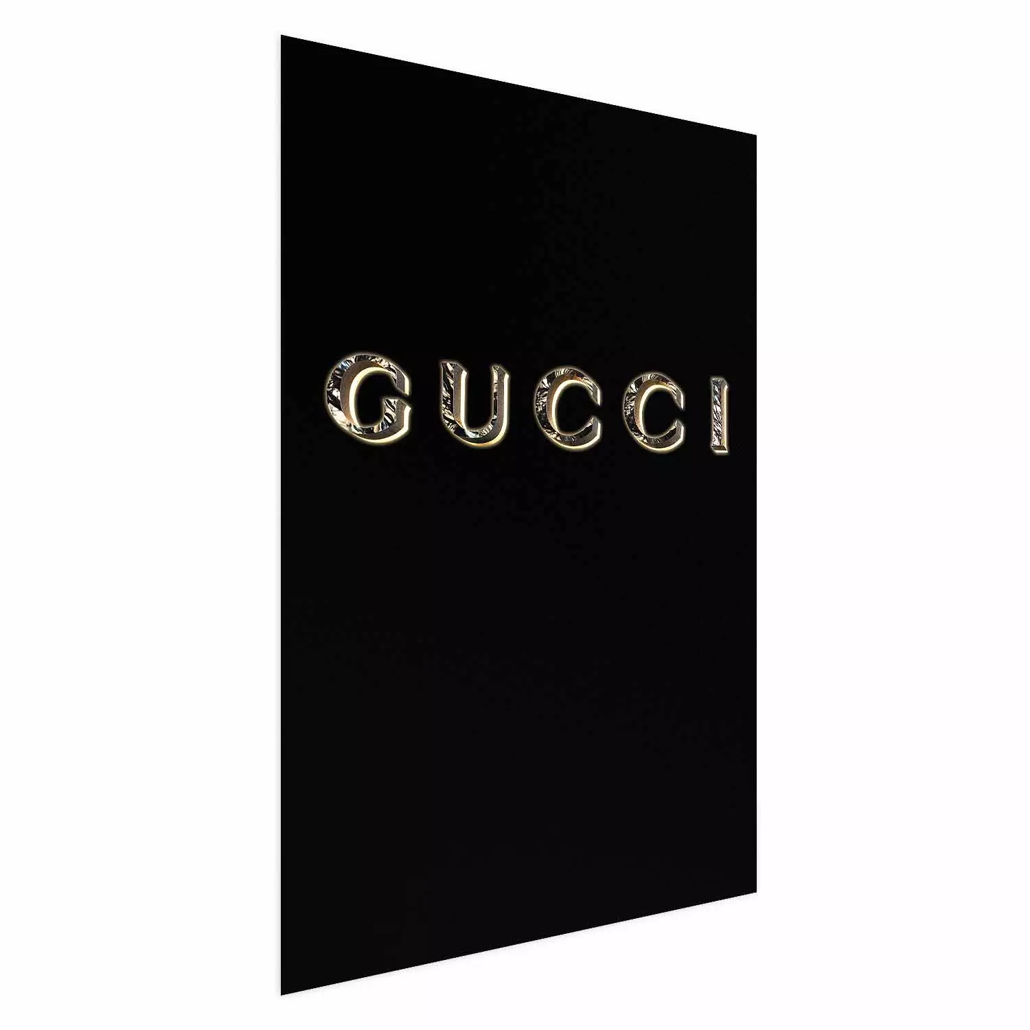 Poster Gucci - golden English text with glitter on a solid black background