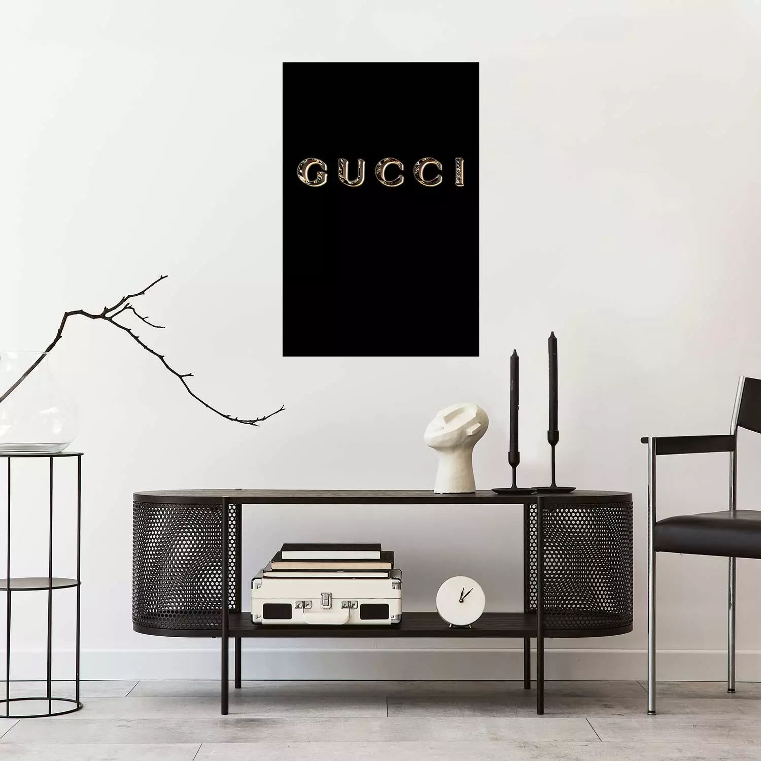 Poster Gucci - golden English text with glitter on a solid black background
