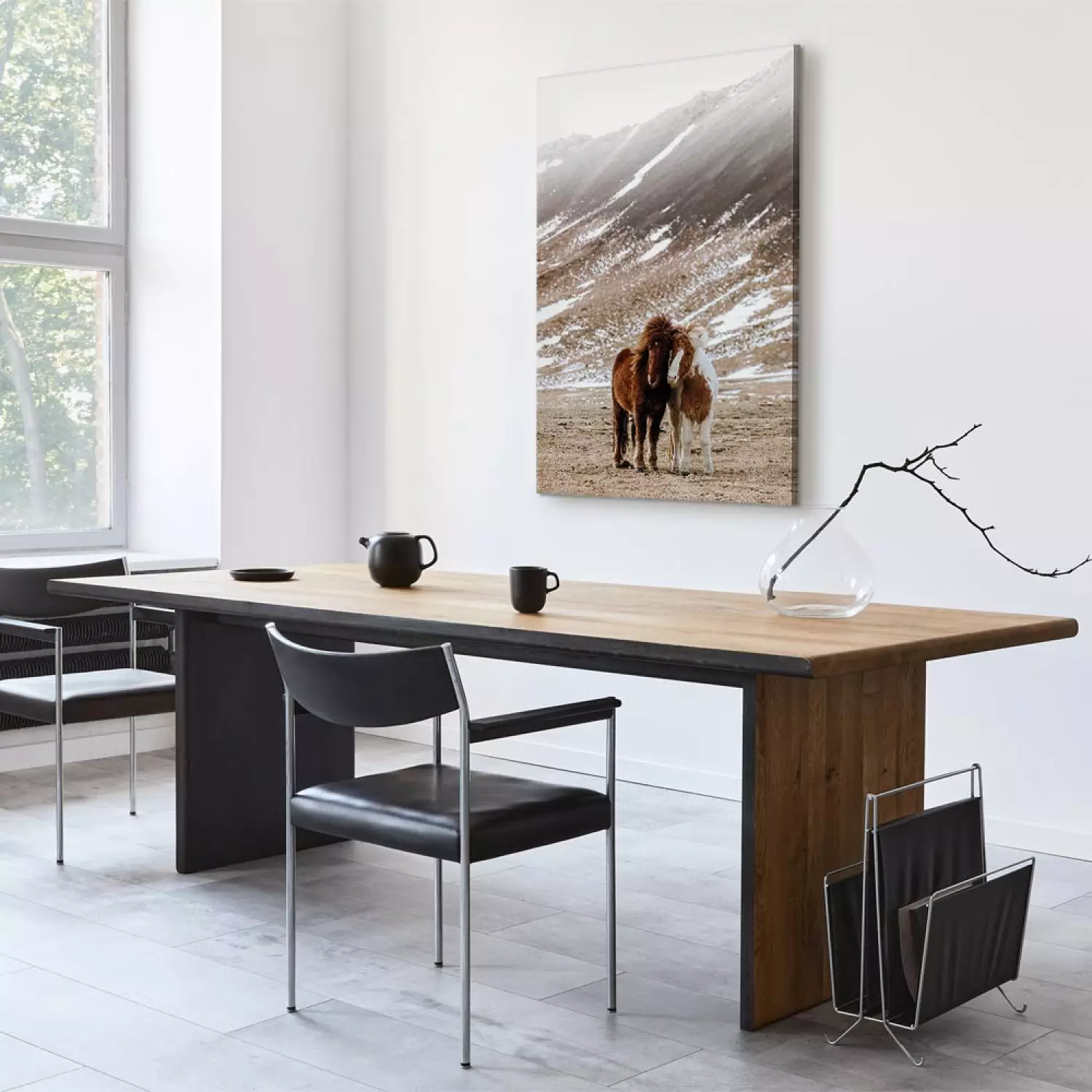 Canvas Art Print Warm Friendship Vertical - portrait of horses against mountain backdrop