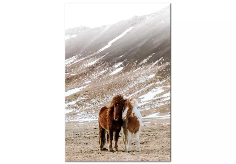 Canvas Warm Friendship (1-piece) Vertical - portrait of horses against mountain backdrop